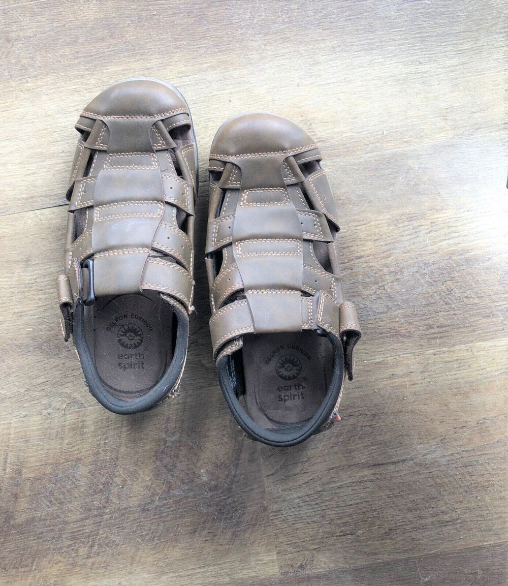 Earth Spirit Sandals Mens sz 8 Fisherman Brown Leather Closed Toe Gelron Cushion